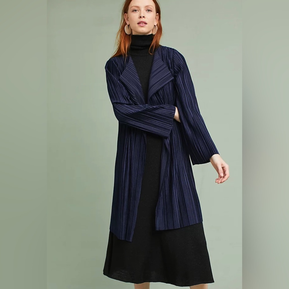 NWT Anthropologie J.O.A Velvet Pleated Duster in Navy Blue